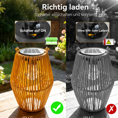 Ollny Solarlaternen für Aussen, 2er-Set Rattan-Optik, IP44, warmweiss