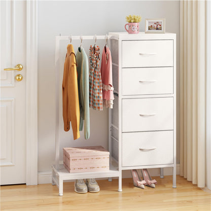 OYRREU Kommodenschrank mit Kleiderstange & 4 Schubladen – Weiss