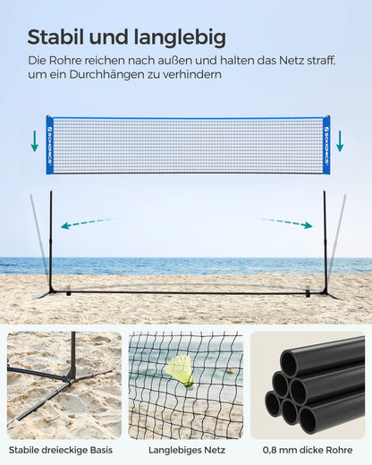 SONGMICS Badmintonnetz SYQ400, 4 m, höhenverstellbar, tragbar, blau