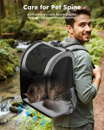 pecute Haustier-Rucksack XL für Katzen und Hunde, faltbar, grau