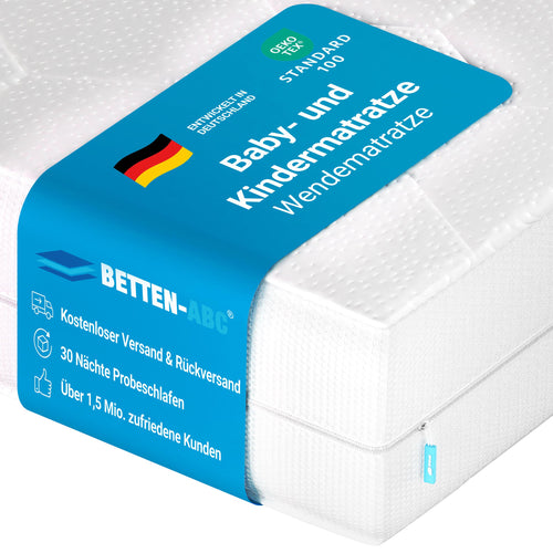 Betten-ABC Mini-Duo Kinder-Wendematratze - 80x160 cm, weiß, rechteckig. Bietet zwei Härtegrade für Kinder in verschiedenen Entwicklungsstufen.