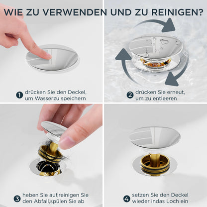 FORIOUS Waschtischarmatur hoch mit Ablaufgarnitur, Edelstahl, 360°