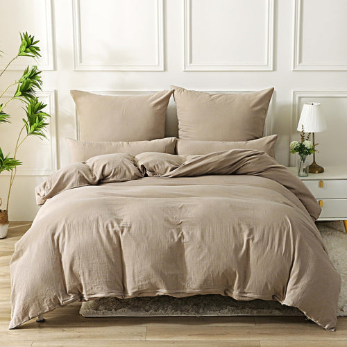 SOULFUL Doppelte Muslin Baumwolle Bettwäsche-Set 220x240 Kaffeebraun, kaffeebraun, aus doppeltem Musselin, für Doppelbetten.