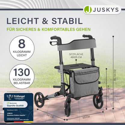 Juskys Vital Rollator Grau – Leicht & Faltbar, Aluminium