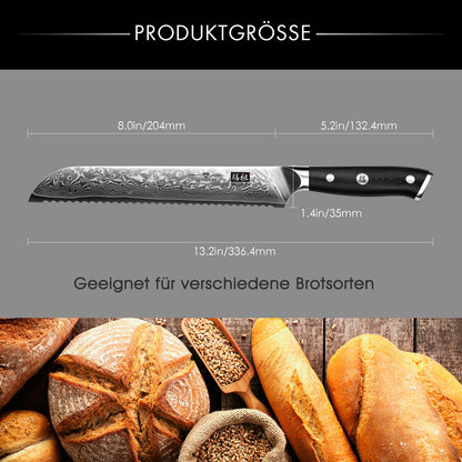 SHAN ZU PRO Series Damast Brotmesser – 20 cm Wellenschliff