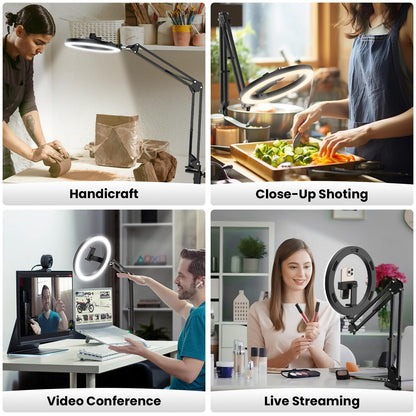 LUXSURE Ringlicht mit Stativ, Overhead Handyhalter für Food-Videos