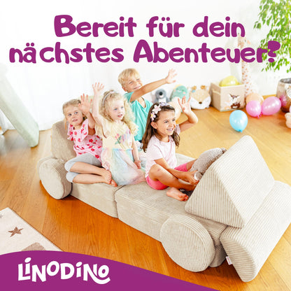 Linodino® Spielsofa Bausteine Cord Fantasiewelt – Elfenzauber Beige