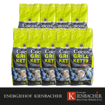 Cocos Premium Grillbriketts – Kokosschalen, 27kg, Made in Germany