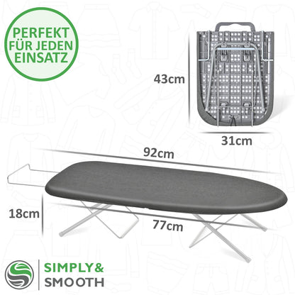 SimplySmooth Tischbügelbrett klappbar mit Bügeleisenablage 77x30 cm