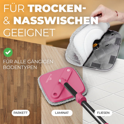 ALANBERG Wischmopp Set mit Eimer 2-Kammer-System – Pink