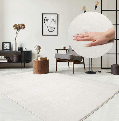 the carpet Relax Kurzflor Teppich Creme, waschbar, 200 x 280 cm – weicher Flor in Felloptik