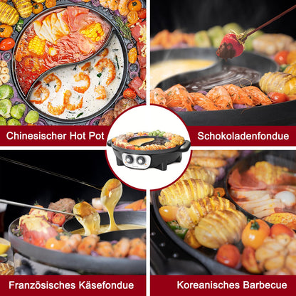 Food Party Hot Pot und Tischgrill Elektrisch – XXL für 8 Personen