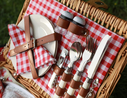 ZORMY Weidenkorb für 2 Personen, Weidenkorb Korb-Sets mit isoliertem Fach, handgefertigter Picknickkorb für 2 Personen, klassisches rotes Karo mit Utensilien, Besteck, perfekt für Picknick, Camping