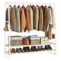 VASAGLE Kleiderständer mit 2 Ablagen und 6 Haken, naturbeige-mattweiss, Stahlgestell und Kleiderstange
