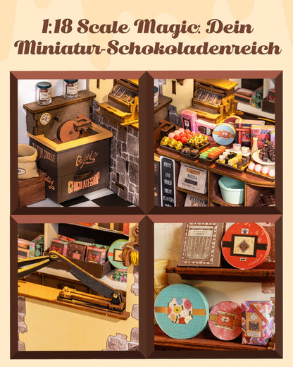 Rolife Miniatur Haus Henrys Schokoladenladen, 330-teiliger Holzbausatz
