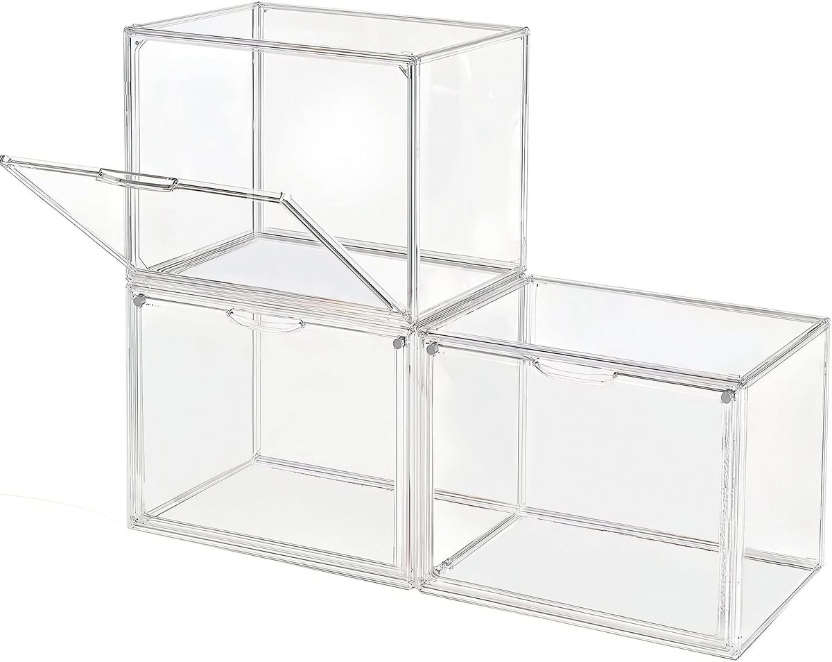 GUDEMAY Aufbewahrungsbox transparent mit Magnetverschluss, 3er Set, stapelbar