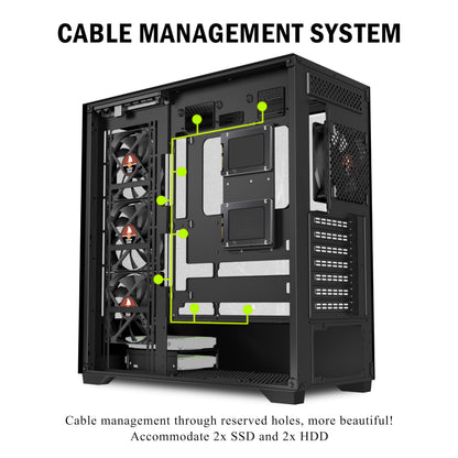 KEDIERS P4 PC-Gehäuse ATX Mid Tower mit 4 Lüftern, Schwarz