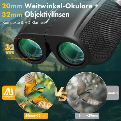 Aurosports 12x32 Fernglas Kompakt für Erwachsene und Kinder