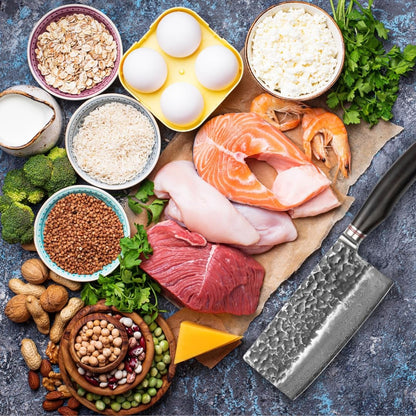 Wakoli EBO Premium Blockmesser 17.5cm Damast Eichenholzgriff