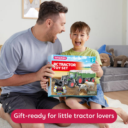 SYNCFUN Ferngesteuerter Traktor mit Anhänger, Lader, Licht und Sound