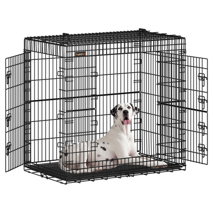 Feandrea Hundekäfig Klappbar – XXL Hoch 122 cm Schwarz PPD050B01: Schwarzer, klappbarer Gitterkäfig. Rückzugsort und Transport für Hunde.