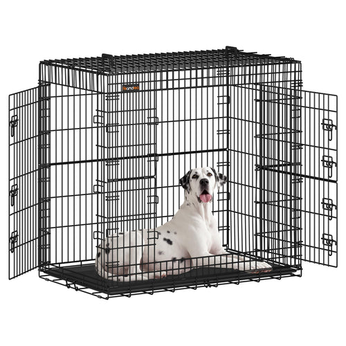 Feandrea Hundekäfig Klappbar – XXL Hoch 122 cm Schwarz PPD050B01: Schwarzer, klappbarer Gitterkäfig. Rückzugsort und Transport für Hunde.