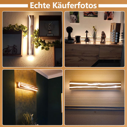 ZMH LED Wandleuchte Holz 100CM – Warmweiss innen