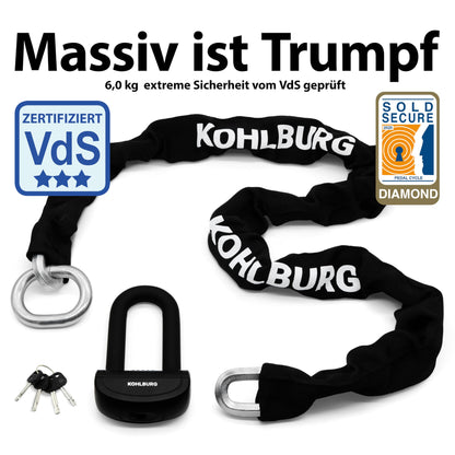 KOHLBURG Alcatraz Motorrad Sicherheits Kettenschloss - 150cm VdS