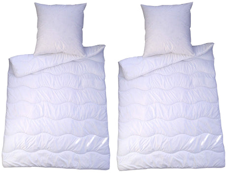 MB Warenhandel24 Bettenset 4-teilig Steppbett 135x200 Kopfkissen 80x80 in Weiss mit Wellensteppung