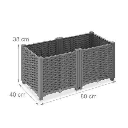 Relaxdays Pflanzkübel Rattan-Optik mit Wasserspeicher, 80 L, grau