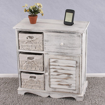 Mendler Kommode mit 3 Körben - Shabby-Look Weiss