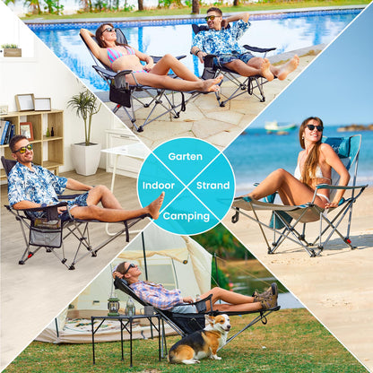 WEJOY 2-in-1 Campingstuhl Relaxliege mit Fussstuetze - Cyan/Grau 2er Set