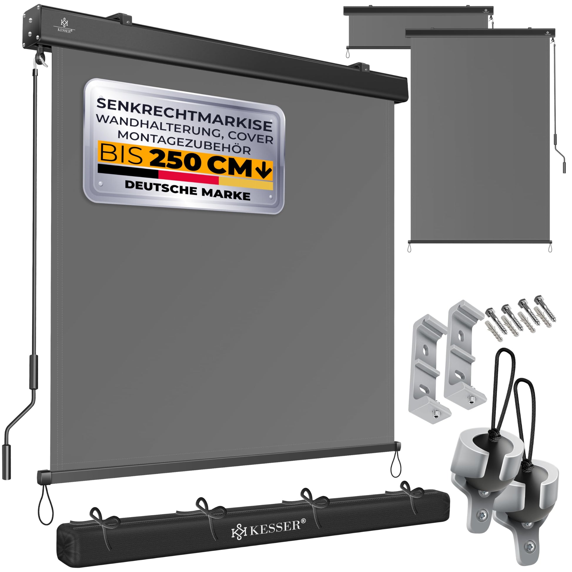 KESSER Senkrechtmarkise Aussenrollo – 200x250cm Kurbel: Vertikale Textilmarkise mit Kurbelantrieb. Schützt vor Sonne und Blicken an Balkon & Terrasse.