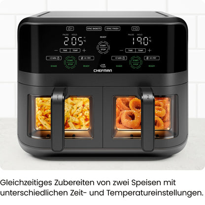 CHEFMAN Doppelkorb Heissluftfritteuse 5.6L Digital - Schwarz