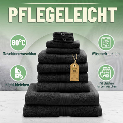 Green Mark Handtuch-Set 10-teilig, 100 % Baumwolle, Schwarz