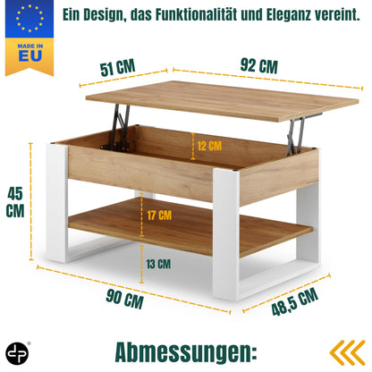 defiPad Höhenverstellbarer Ausziehbarer Couchtisch - Weiss Eiche