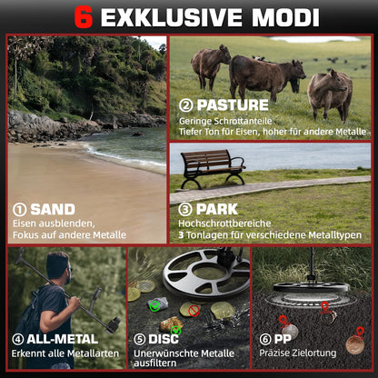 DR.ÖTEK Metalldetektor Profi Set 6 Modi Wasserdicht - Rot