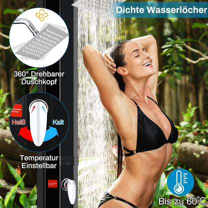 LIFERUN Solardusche Gartendusche 40 Liter mit 360° Duschkopf, Schwarz