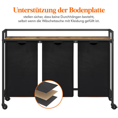 Lifewit Wäschekorb 3 Fächer auf Rollen 120L – Schwarz