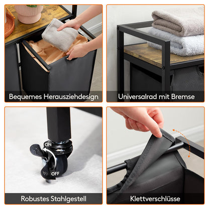 Lifewit Wäschekorb 3 Fächer auf Rollen 120L – Schwarz