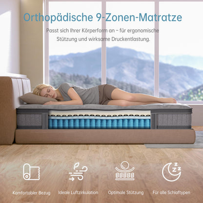 TeQsli Gel Taschenfederkernmatratze 90x200 cm H3 mittelfest, 25 cm