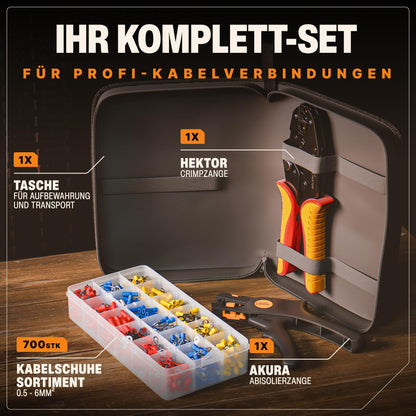 BAURIX HEKTOR & AKURA Crimpzange Set – Kabelschuhe Abisolierzange