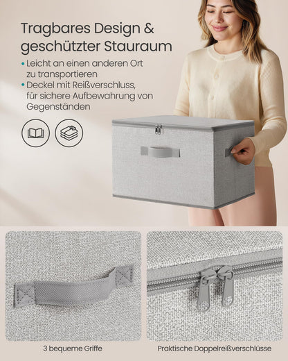 SONGMICS Aufbewahrungsbox mit Deckel, 3er Set, faltbar, taubengrau