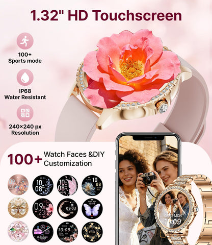 LIGE Smartwatch Damen BW1845D-A, Rosegold Edelstahl, Bluetooth-Anrufe