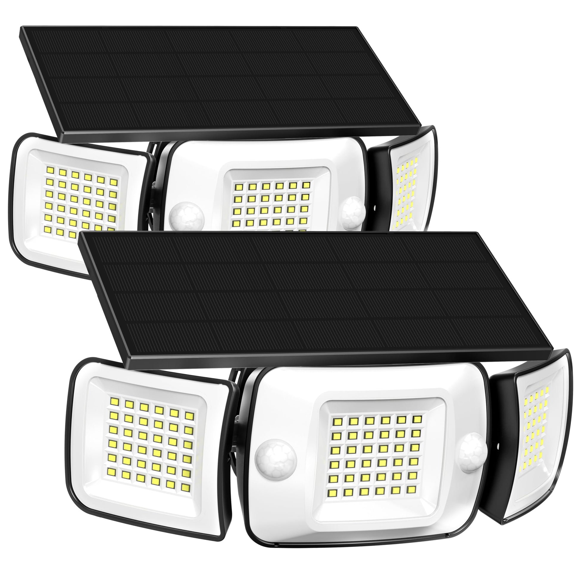 INTELAMP Solarleuchte für aussen mit Bewegungsmelder, 2er-Set mit drei Leuchtköpfen und Solarpanel