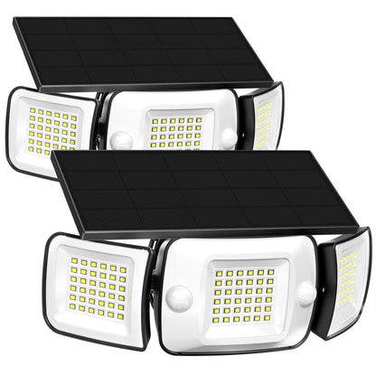 INTELAMP Solarleuchte für aussen mit Bewegungsmelder, 2er-Set mit drei Leuchtköpfen und Solarpanel