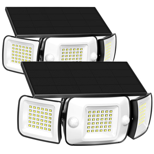 INTELAMP Solarleuchte für aussen mit Bewegungsmelder, 2er-Set mit drei Leuchtköpfen und Solarpanel