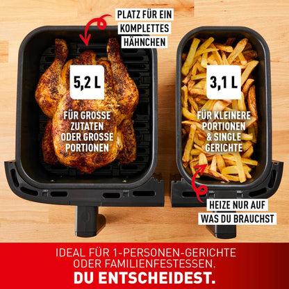 Tefal Dual Easy Fry Heissluftfritteuse Doppelkammer - Schwarz EY9018