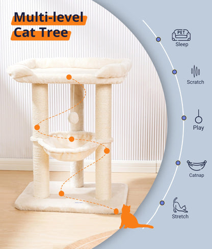 Happi N Pets Kratzbaum 71 cm, Sisal-Kratzstamm mit Hängematte, beige