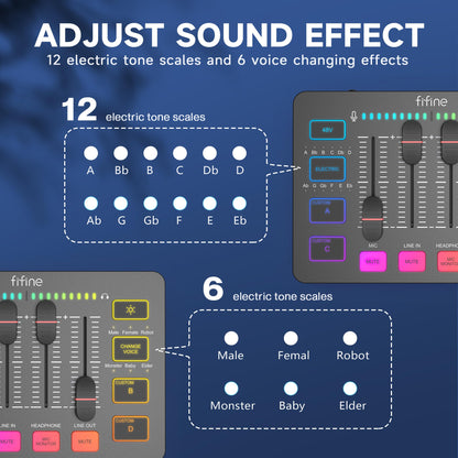 FIFINE MI19 Gaming Audio Mixer – Mischpult mit XLR und RGB